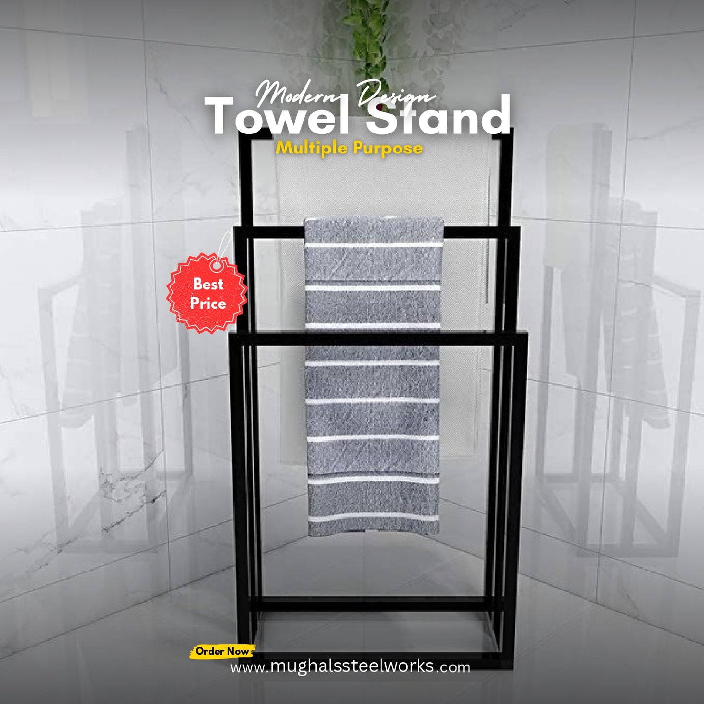 3-Tier Metal Towel Bar – Space-Saving Bathroom Rack