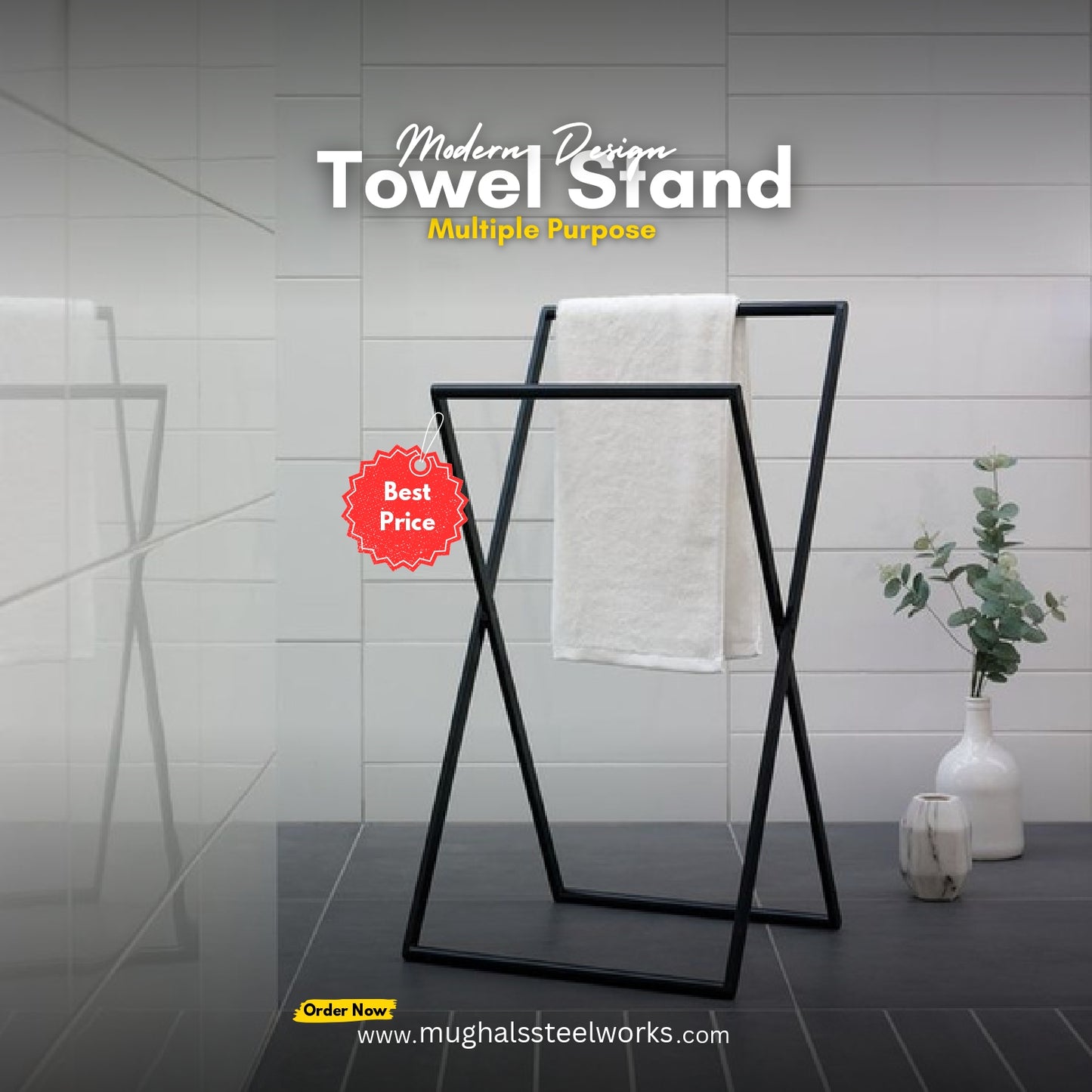 Bathroom Towel Holder – 2-Bar Metal Rack for Towels & Washcloths