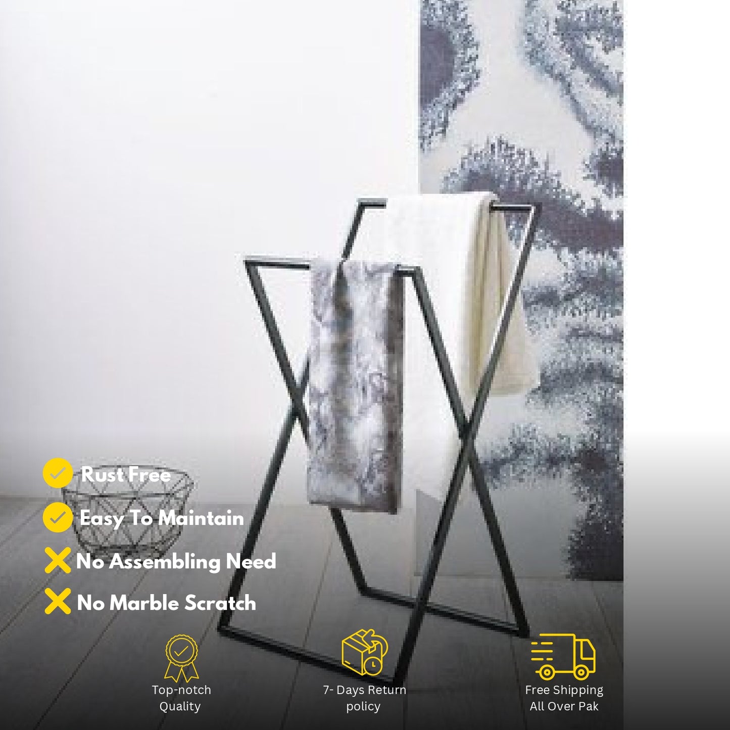 Bathroom Towel Holder – 2-Bar Metal Rack for Towels & Washcloths