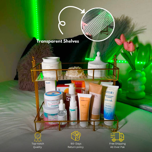 Metal 2-Tier Makeup Organizer – Skincare & Cosmetic Storage Rack for Vanity or Bathroom 05.