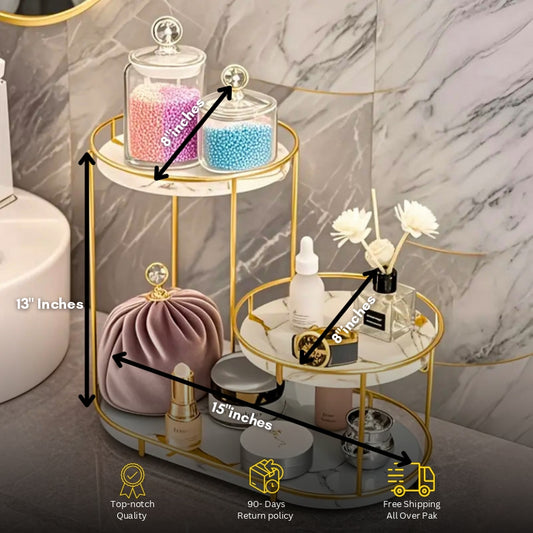 3-Layer Oval Shape Cosmetics Organizer – Vanity Storage Box for Makeup, Skincare & Jewelry