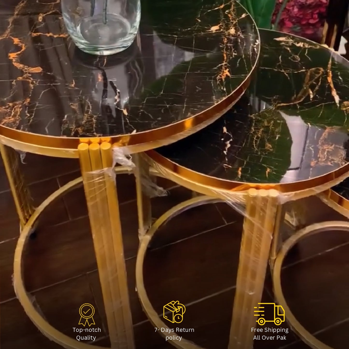 Round Wood Stacking Coffee Side Accent Tables With Metal Base For Living Room 03