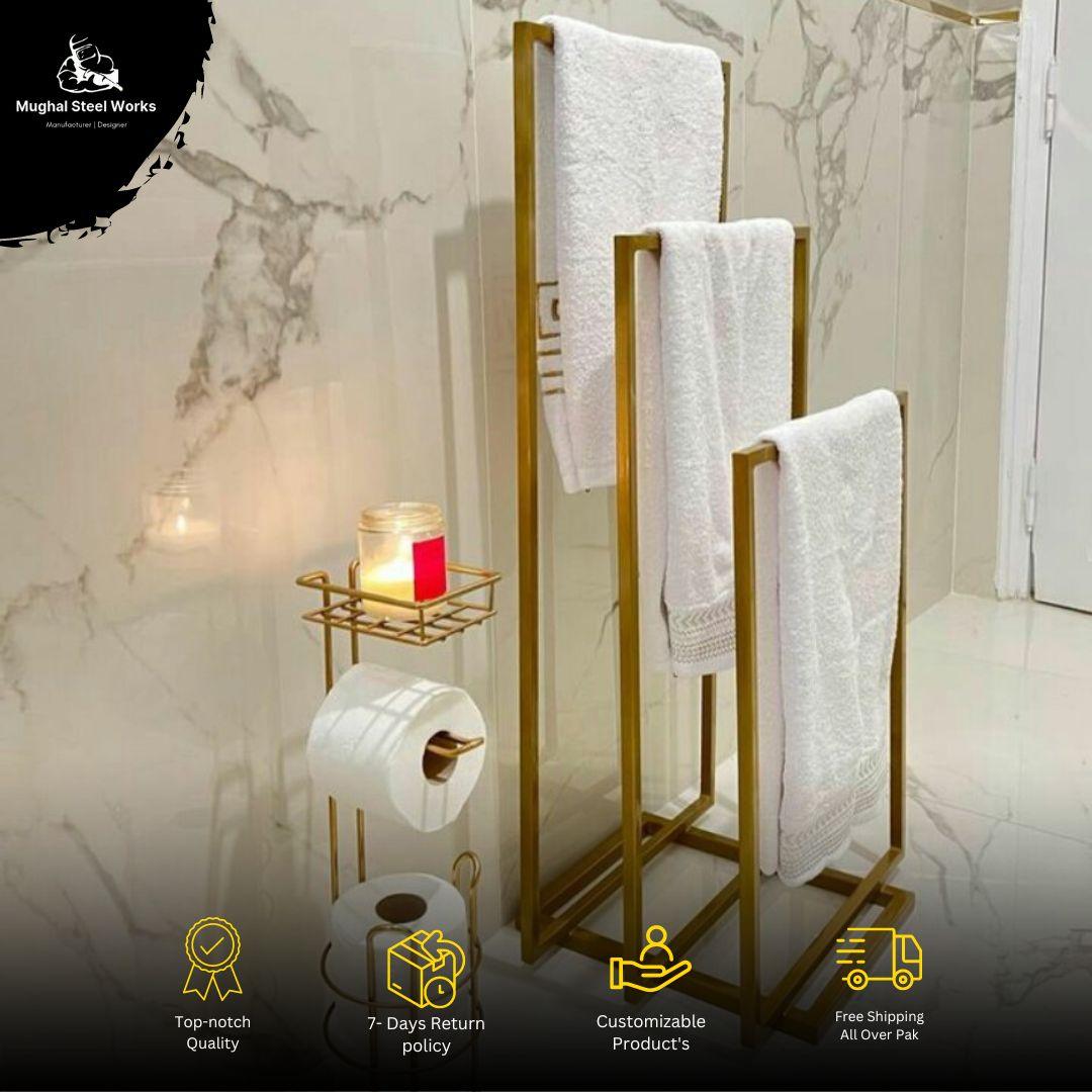 Freestanding Iron 3 Tier Towel Rack for Bathroom & Spa