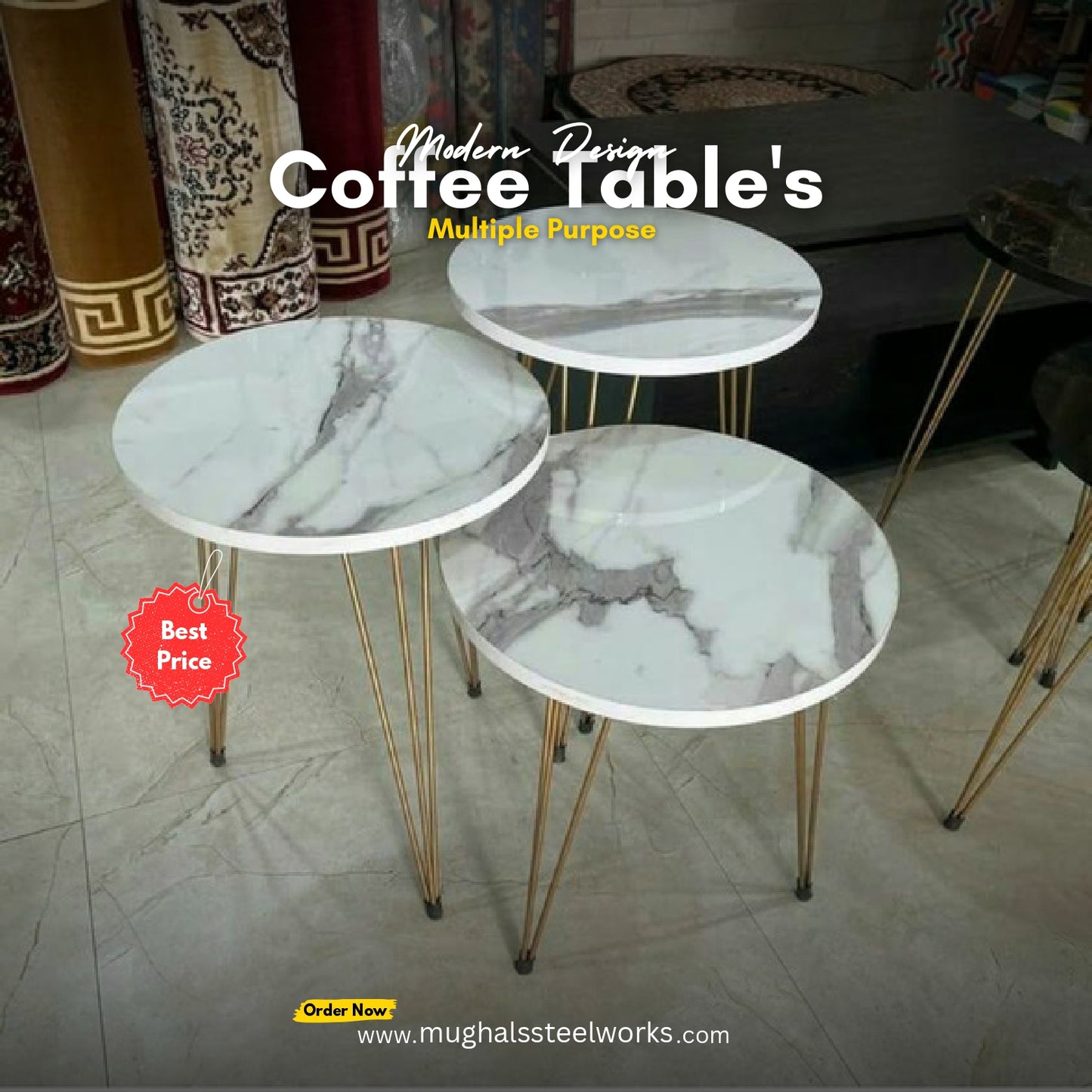 Modern 3-Piece Coffee Table Set – Space-Saving Living Room Furniture
