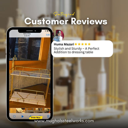 Metal 2-Tier Makeup Organizer – Skincare & Cosmetic Storage Rack for Vanity or Bathroom 05.