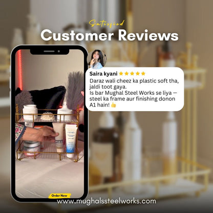 Metal 2-Tier Makeup Organizer – Skincare & Cosmetic Storage Rack for Vanity or Bathroom 05.