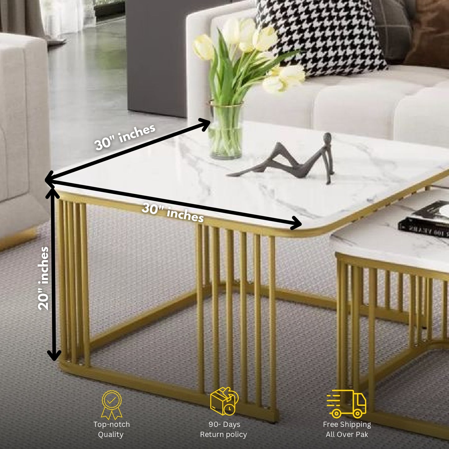 Modern 2-Piece Center Table – Metal Base & Wooden Top | Living Room Coffee Table Set A1