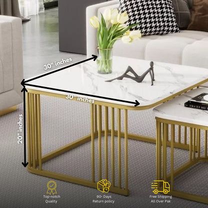 Modern 2-Piece Center Table – Metal Base & Wooden Top | Living Room Coffee Table Set A1