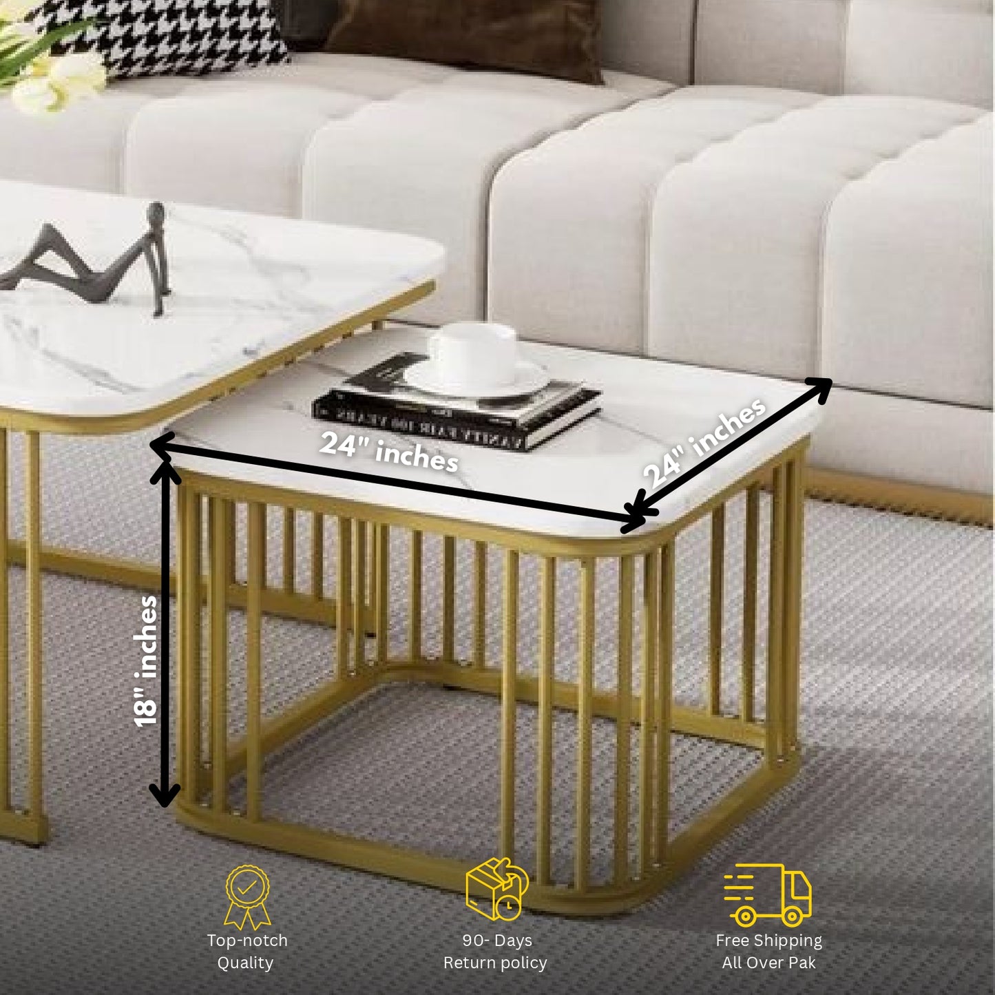 Modern 2-Piece Center Table – Metal Base & Wooden Top | Living Room Coffee Table Set A1