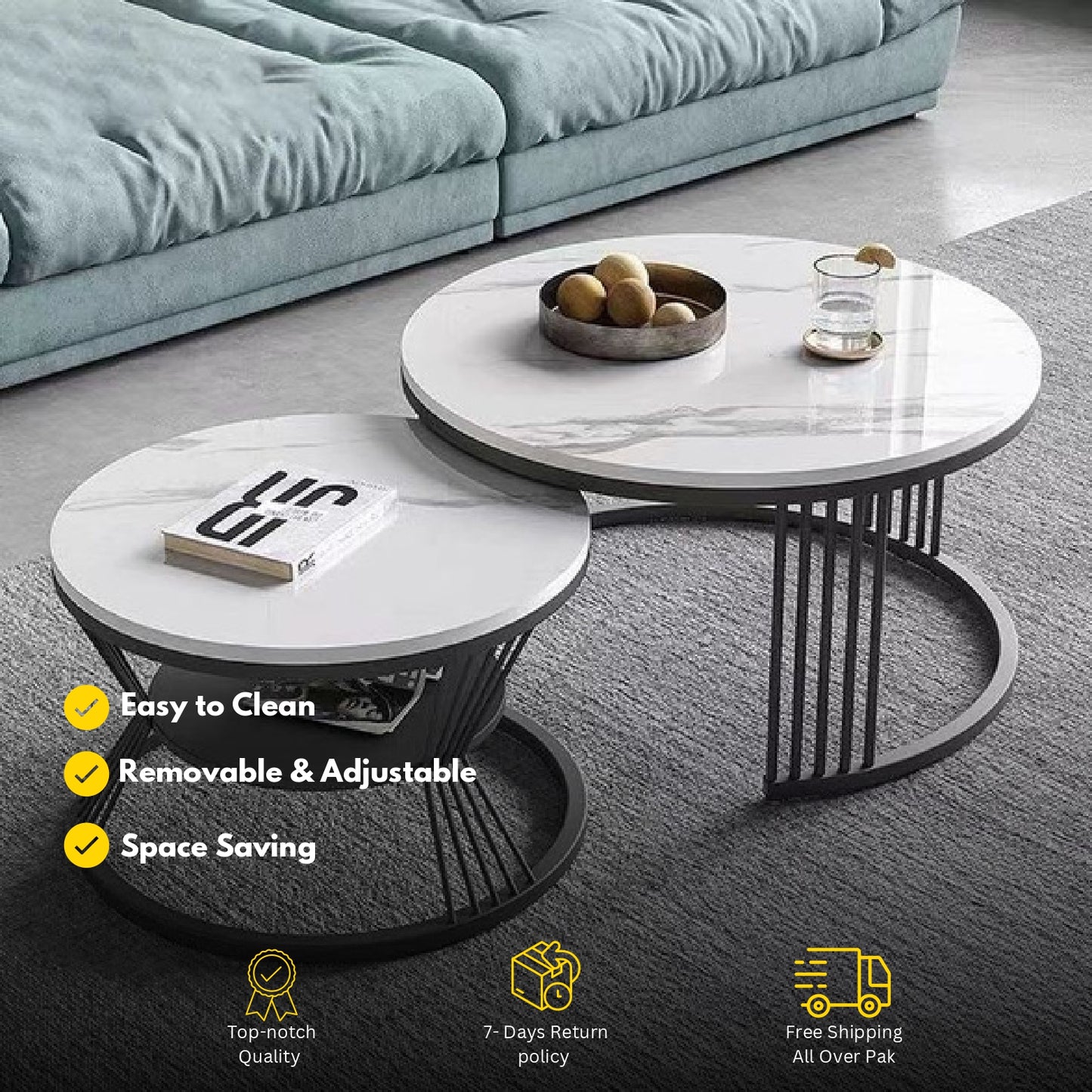 Nested Center Table Set of 2 – Metal Frame & Wooden Surface | Stylish Living Room Tables A2