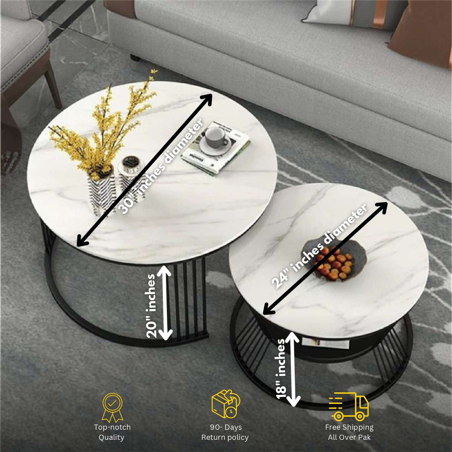 Nested Center Table Set of 2 – Metal Frame & Wooden Surface | Stylish Living Room Tables A2
