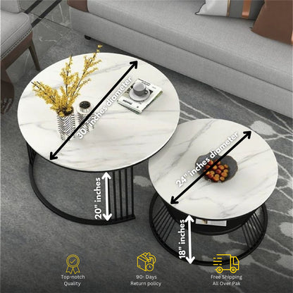 Nested Center Table Set of 2 – Metal Frame & Wooden Surface | Stylish Living Room Tables A2