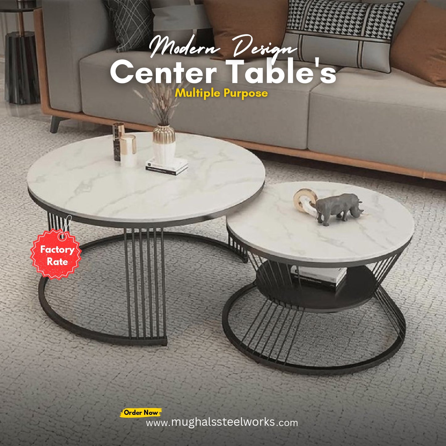 Nested Center Table Set of 2 – Metal Frame & Wooden Surface | Stylish Living Room Tables A2