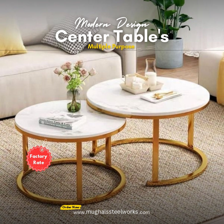 Contemporary Dual Center Tables – Wood Top + Metal Frame 🌿🪞A3