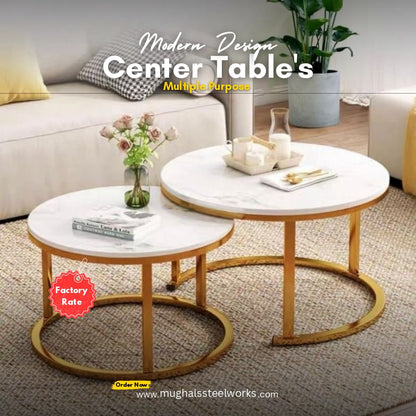 Contemporary Dual Center Tables – Wood Top + Metal Frame 🌿🪞A3