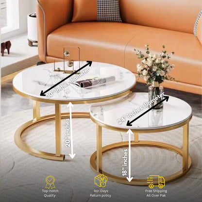 Contemporary Dual Center Tables – Wood Top + Metal Frame 🌿🪞A3