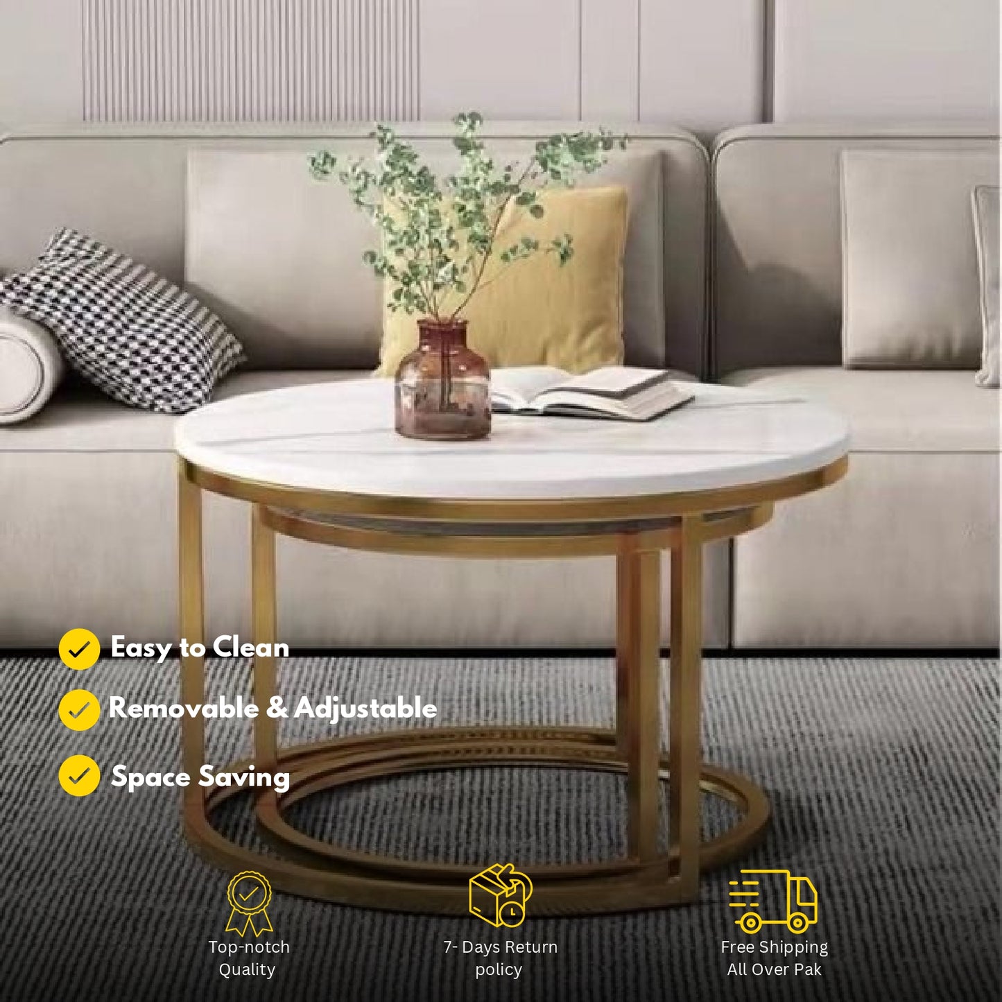 Contemporary Dual Center Tables – Wood Top + Metal Frame 🌿🪞A3