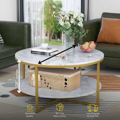 Double-Top Center Table – Metal Base & Wooden Finish A6