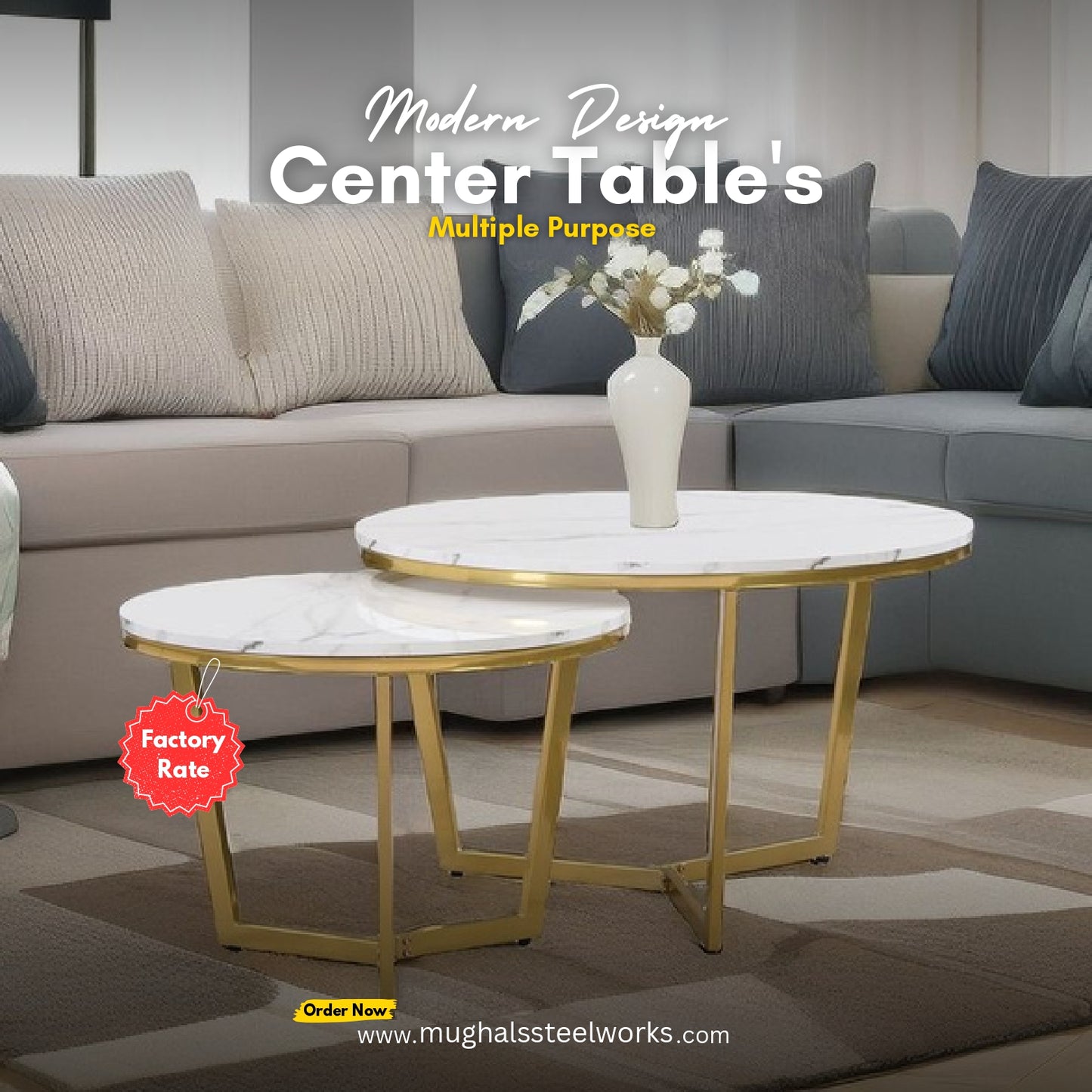 Ligno Duo – 2-Piece Wood & Metal Center Table Set A7