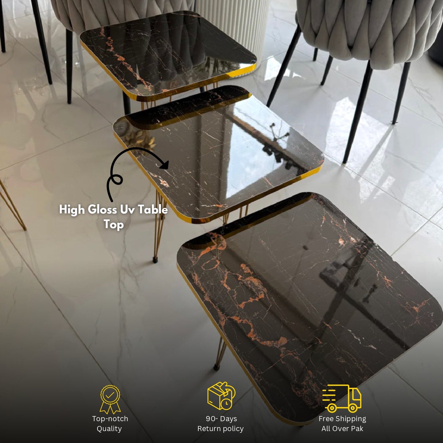 Square Modern 3-Piece Coffee Table Set – Space-Saving Living Room Furniture