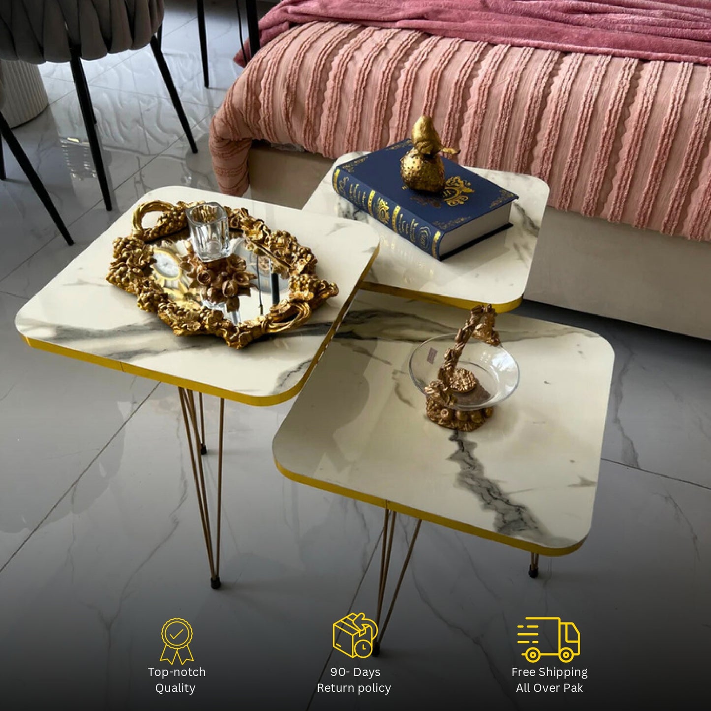 Square Modern 3-Piece Coffee Table Set – Space-Saving Living Room Furniture