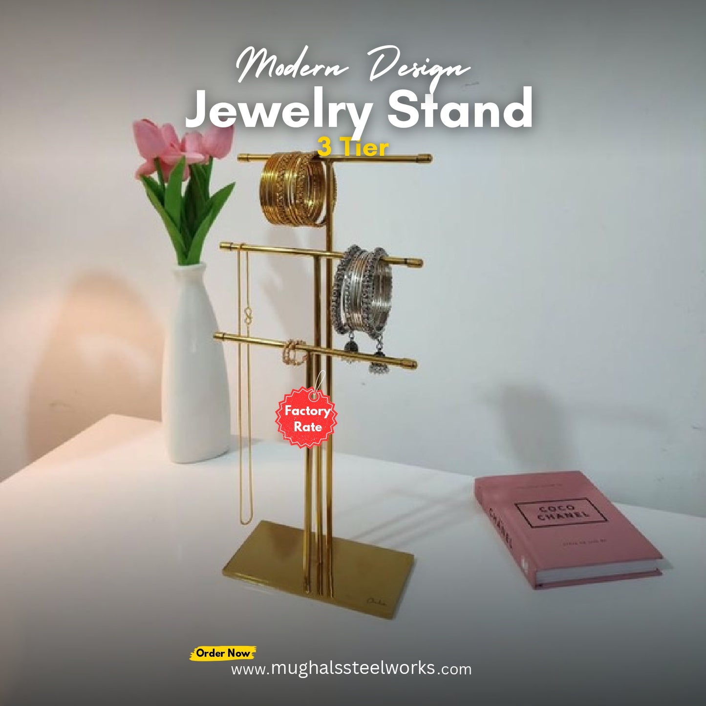 3-Layer Jewellery Stand | Rotating Organizer for Earrings, Rings & Bracelets | Premium Metal Jewelry Holder