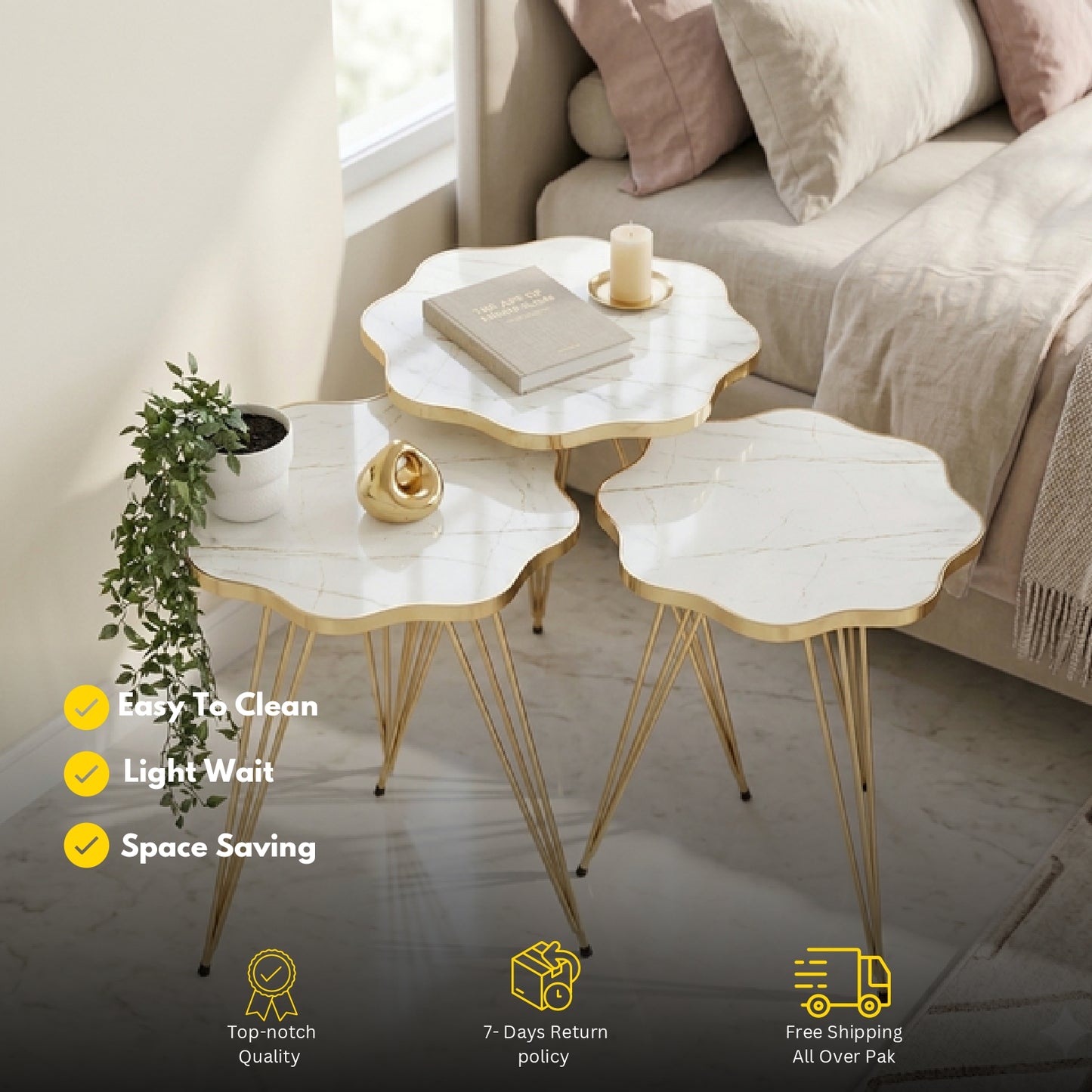 Modern 3-Piece Corner Coffee Table Set