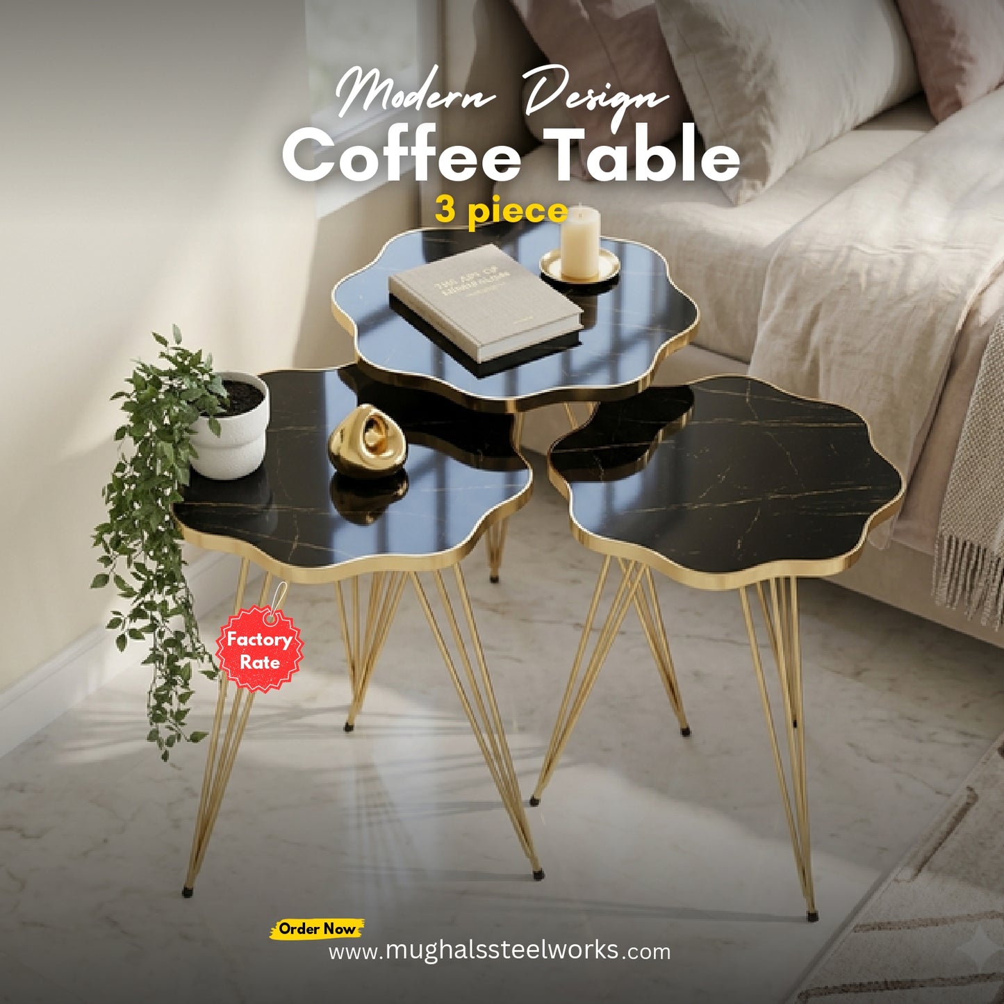 Modern 3-Piece Corner Coffee Table Set