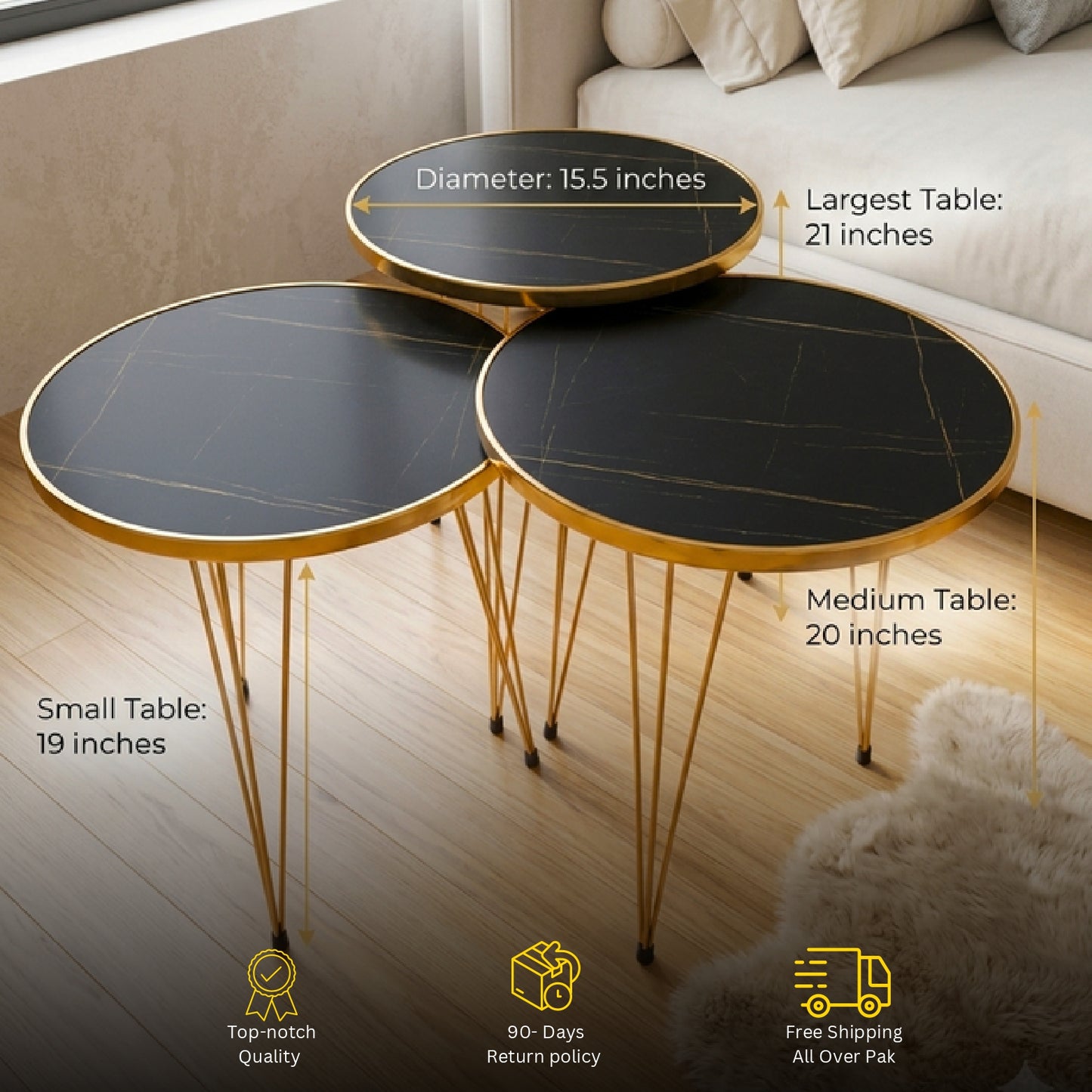 Modern 3-Piece Coffee Table Set – Space-Saving Living Room Furniture