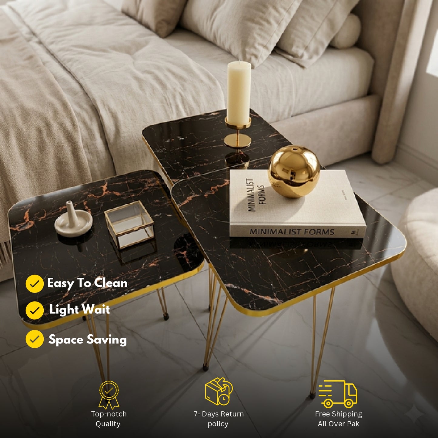 Square Modern 3-Piece Coffee Table Set – Space-Saving Living Room Furniture