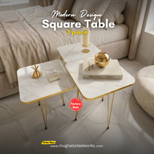Square Modern 3-Piece Coffee Table Set – Space-Saving Living Room Furniture
