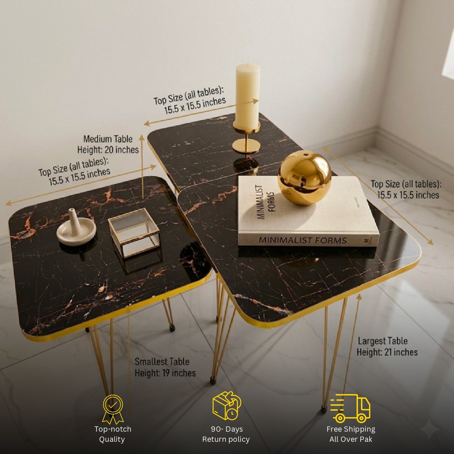 Square Modern 3-Piece Coffee Table Set – Space-Saving Living Room Furniture