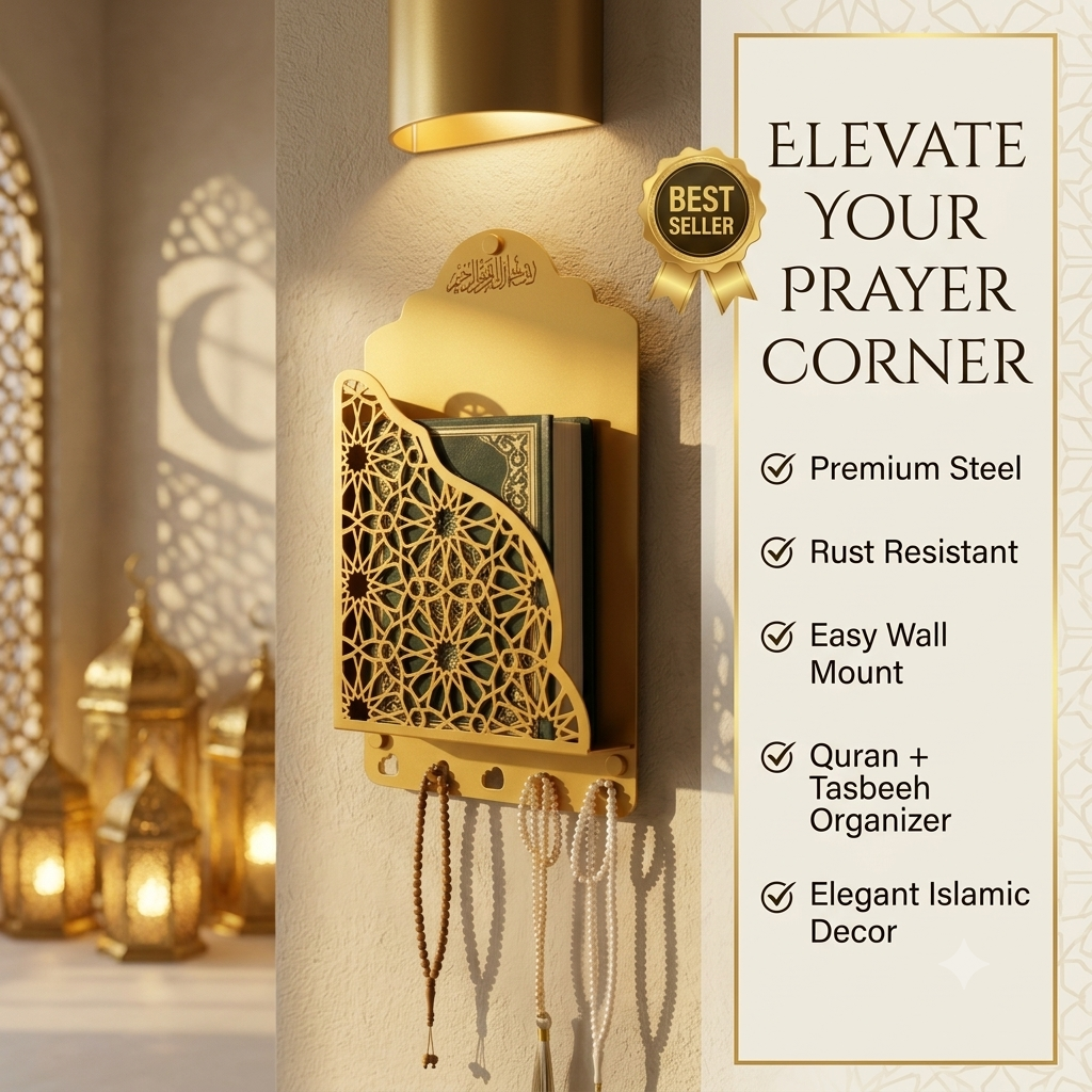 Premium Metal Quran Holder | Elegant Islamic Wall Organizer
