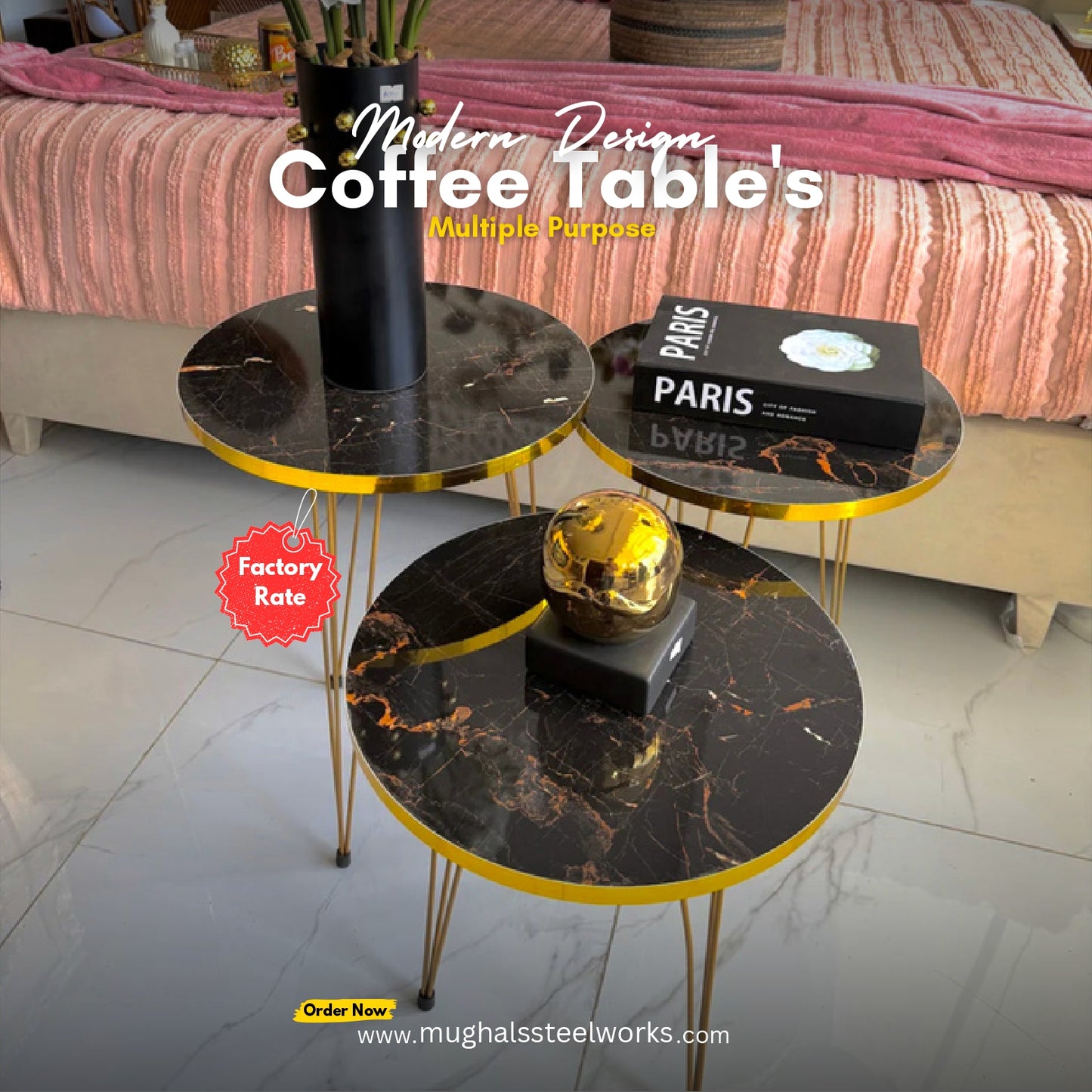 Modern 3-Piece Coffee Table Set – Space-Saving Living Room Furniture