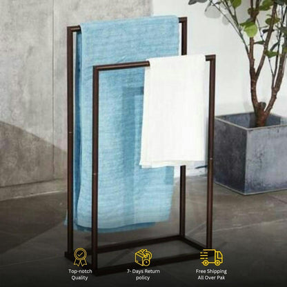 Bathroom Iron Towel Stand With 2 Bars Space-Saving & Stable
