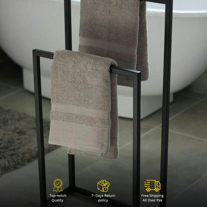 Bathroom Iron Towel Stand With 2 Bars Space-Saving & Stable