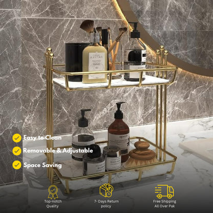 Metal 2-Tier Makeup Organizer – Skincare & Cosmetic Storage Rack for Vanity or Bathroom 05.