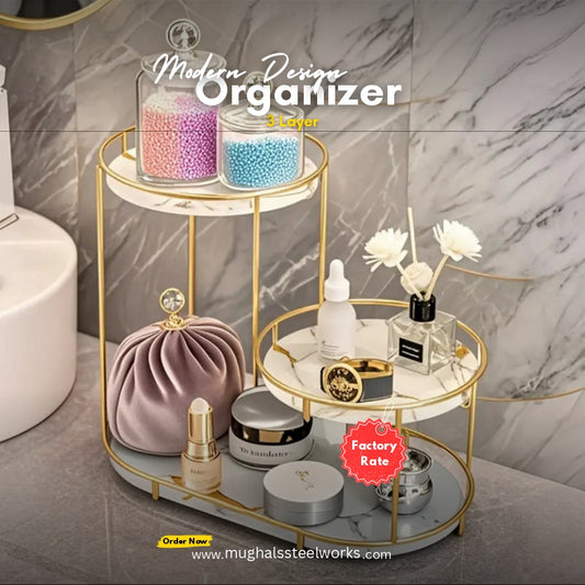 3-Layer Oval Shape Cosmetics Organizer – Vanity Storage Box for Makeup, Skincare & Jewelry