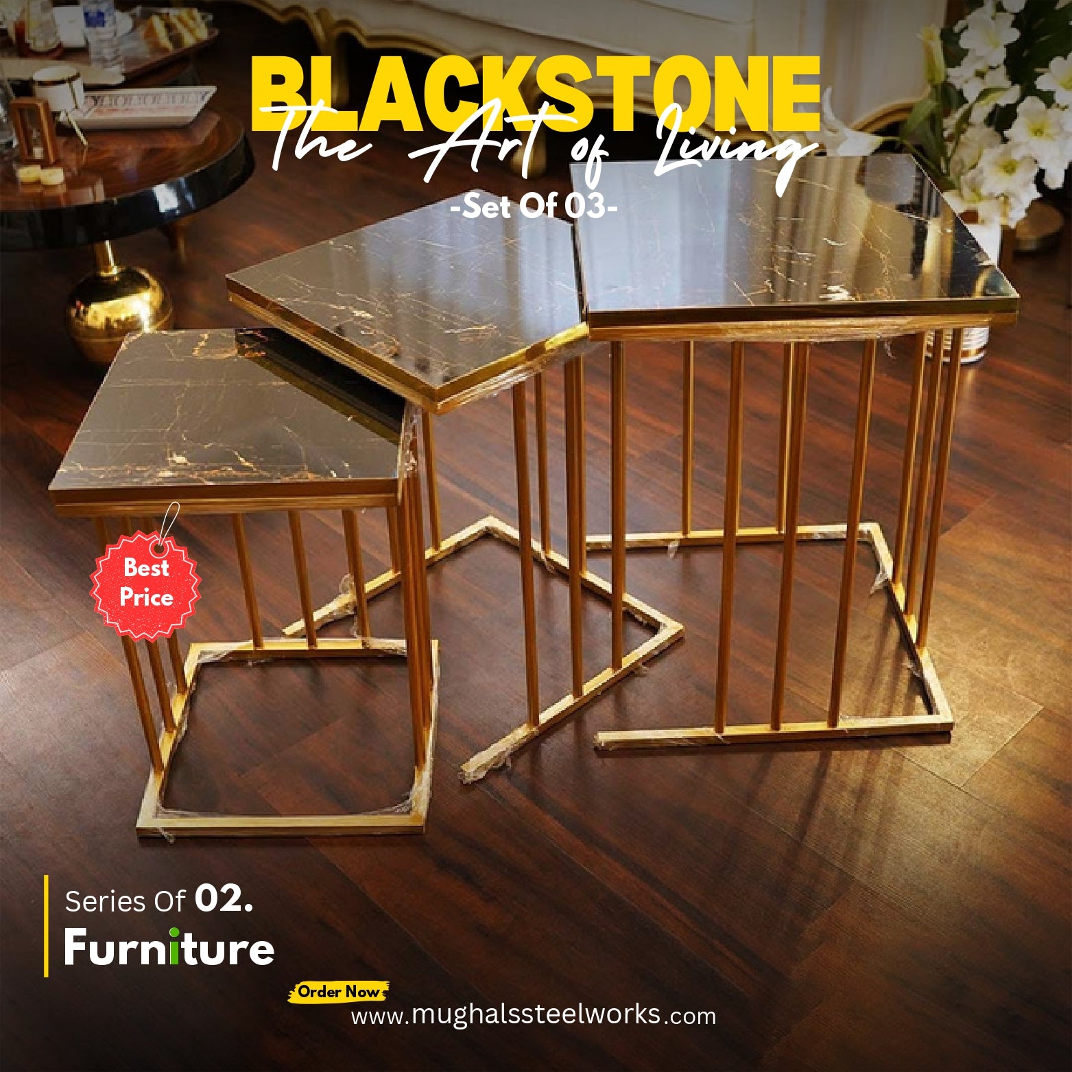 Set of 03 Square Nesting Table For Living Room 02 – Mughal steel works