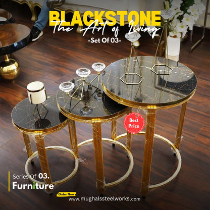 Round Wood Stacking Coffee Side Accent Tables With Metal Base For Living Room 03