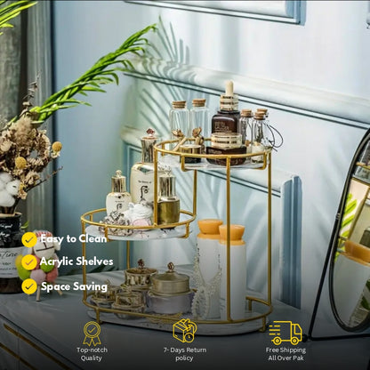 3-Layer Oval Shape Cosmetics Organizer – Vanity Storage Box for Makeup, Skincare & Jewelry