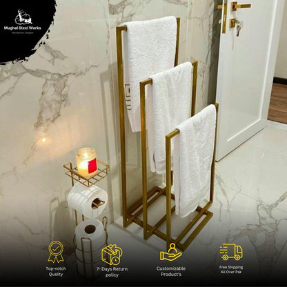 Freestanding Iron 3 Tier Towel Rack for Bathroom & Spa